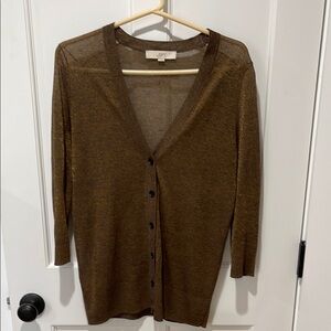 LOFT Women's Brown and gold Cardigan Sweater
